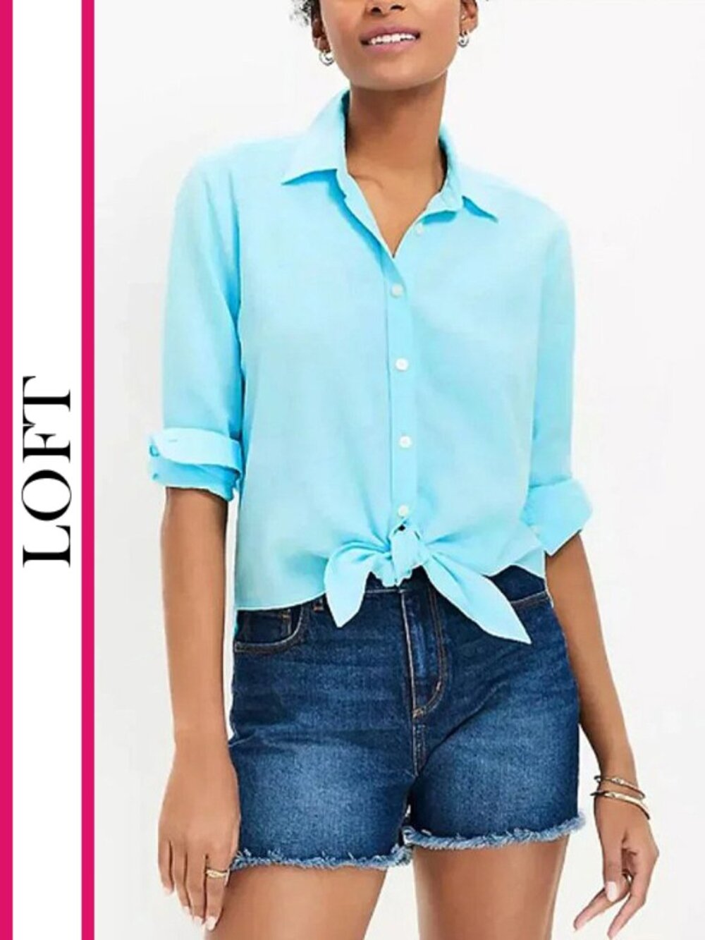 LOFT | Linen Blend Tie Front Shirt